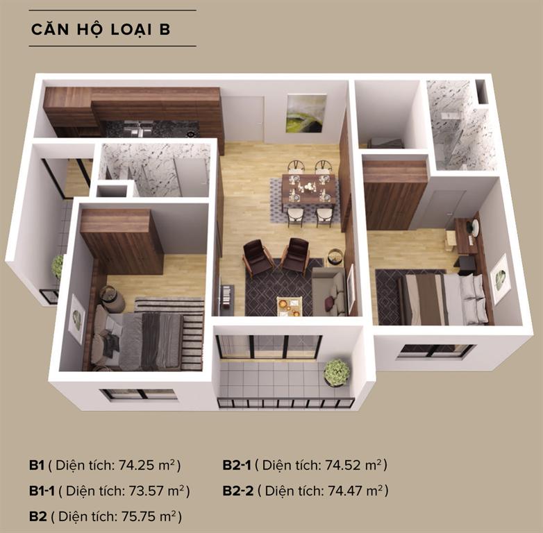 Thiết kế căn hộ loại B - The ZEN Residence